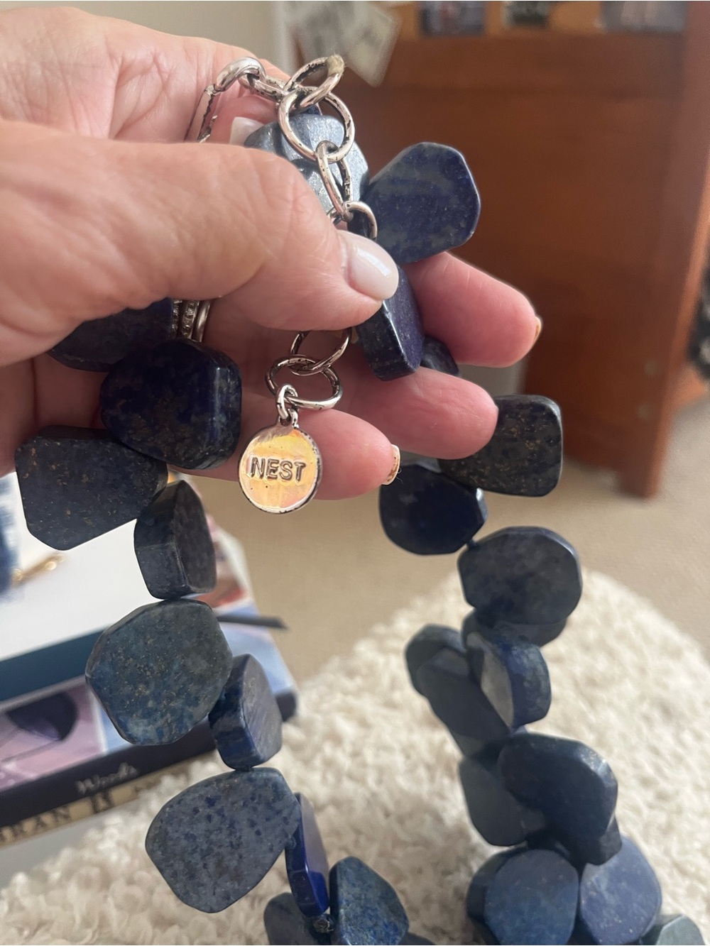 Genuine Lapis Lazuli Statement Necklace • Artisan Blue Gemstone - Picture 2 of 3